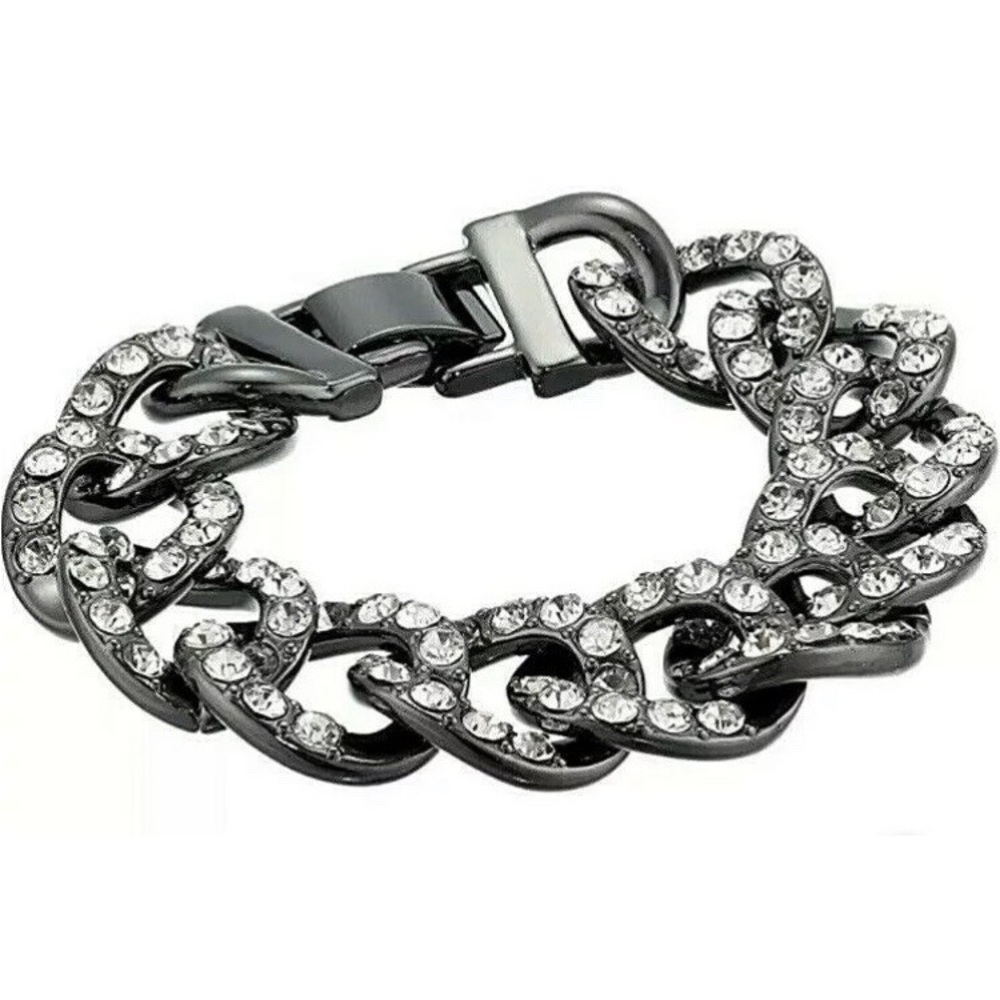 J. Crew NWT Gunmetal Chain‎ Link and Crystal Bracelet